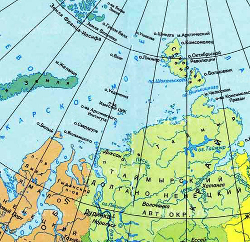 Карта россии таймыр полуостров на карте